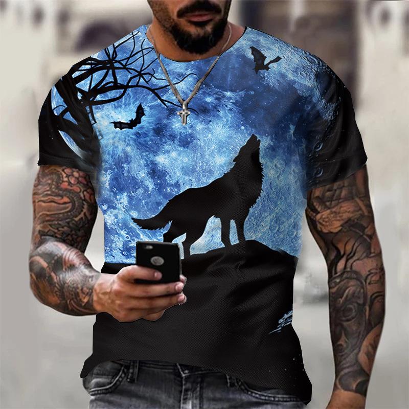 Новая летняя мужская футболка с круглым вырезом и 3D принтом волка на открытом воздухе, повседневная, из полиэстера, с коротким рукавом, модельер, уличный топ