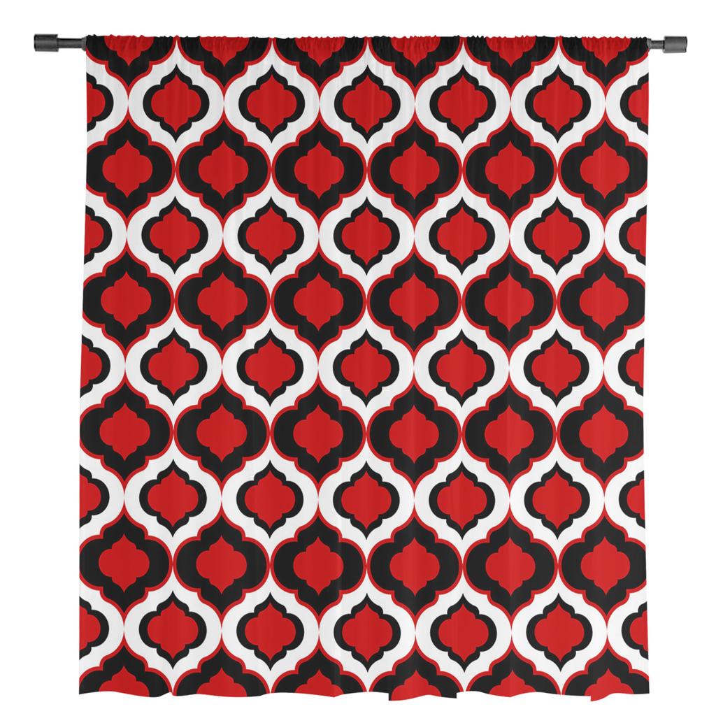 Красно-черные марокканские узоры, прозрачные шторы для гостиной, оконные шторы для кухни, тюль, вуаль, органза, шторы