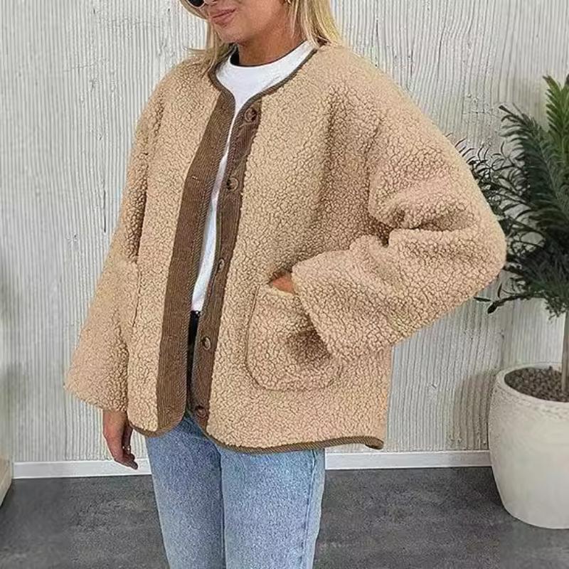 Женские теплые зимние пальто Повседневные с длинным рукавом на пуговицах Пушистые куртки из флиса Шерпа Верхняя одежда