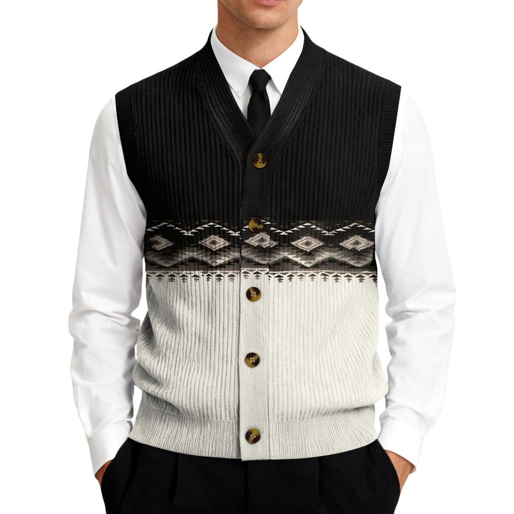 Men's V-Neck Sleeveless Knit Cardigan Vest