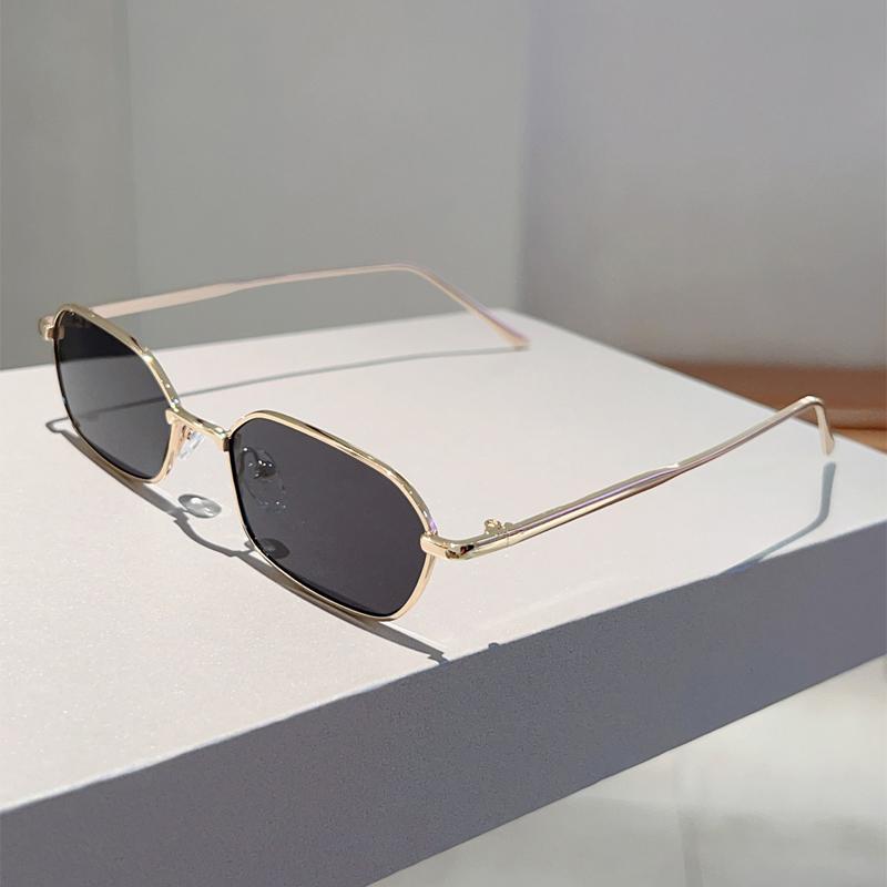 2pcs Fashion Metal Square Frame Sunglasses Women Black Gold Unisex Sun Glasses Trendy Style Punk Thread Design Shade UV400