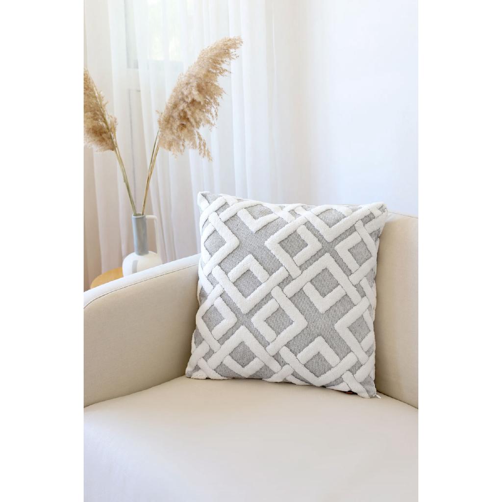 Bohemian Special Design Punch Pattern Decorative Throw Pillow Cover Mila Ecru