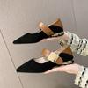 Fashion Women Nature Suede High Thick Heels SmallHut New 2024 Spring Black Apricot Square Toe Pumps Elegant Lady Metal Decoration Shoes