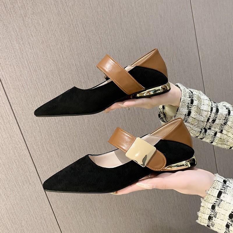 Fashion Women Nature Suede High Thick Heels SmallHut New 2024 Spring Black Apricot Square Toe Pumps Elegant Lady Metal Decoration Shoes