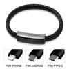 Type-C / Lightning / Micro USB Portable Leather Bracelet Charger Data Charging Cable Sync Line for iPhone Ipad Samsung Huawei Xiaomi Redmi Oppo Vivo