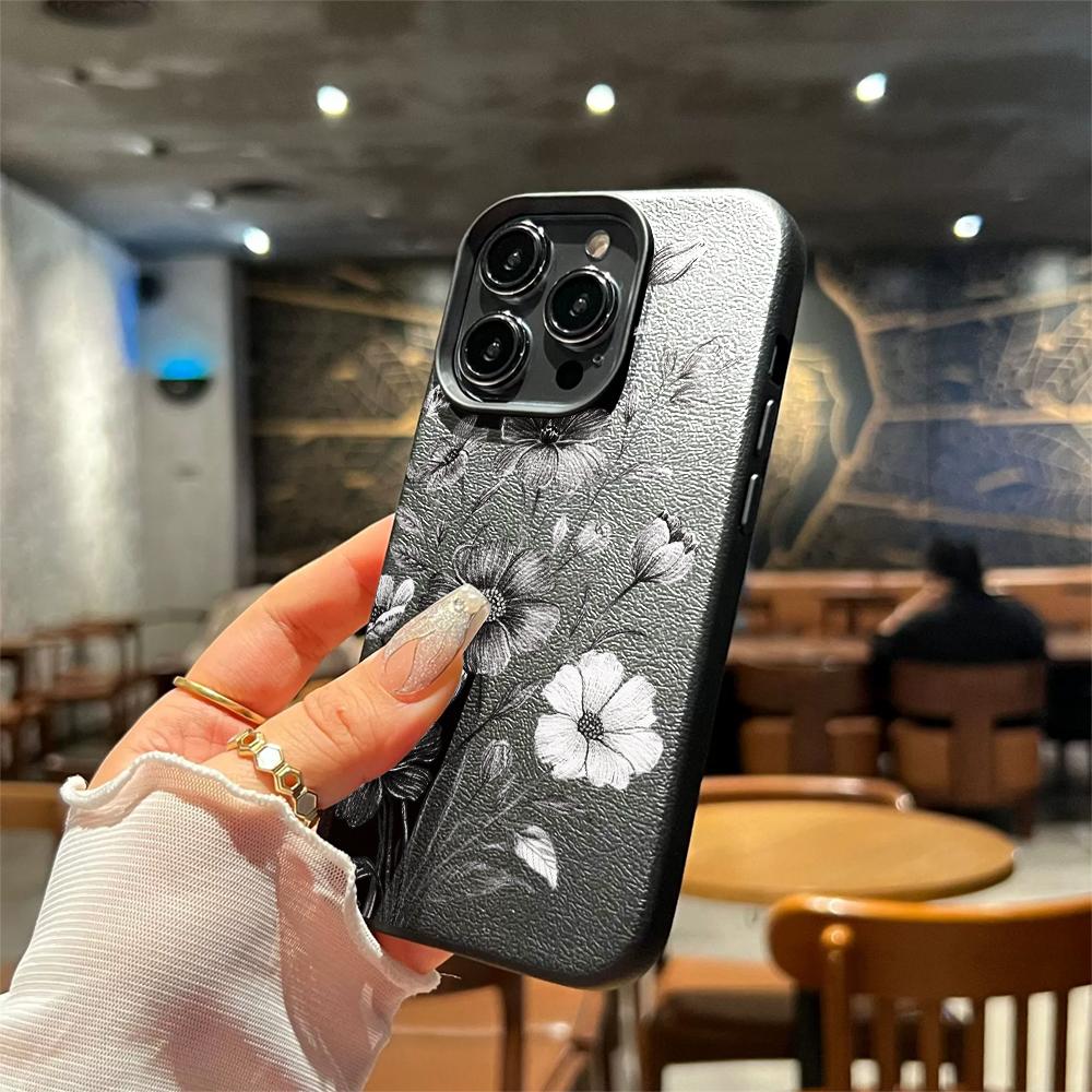 Черный Цветок Эскиз Рисунок Чехол для Телефона для Xiaomi Redmi Note 14 13 12 10 11 9 8 / Redmi A1 A3 A5 Ударопрочный Защита от Царапин