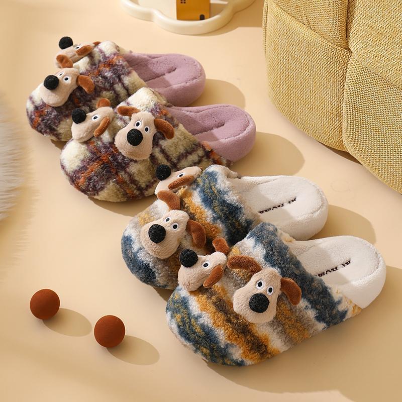 Зимние детские хлопковые тапочки с собачкой для мальчиков и девочек, домашний комфорт