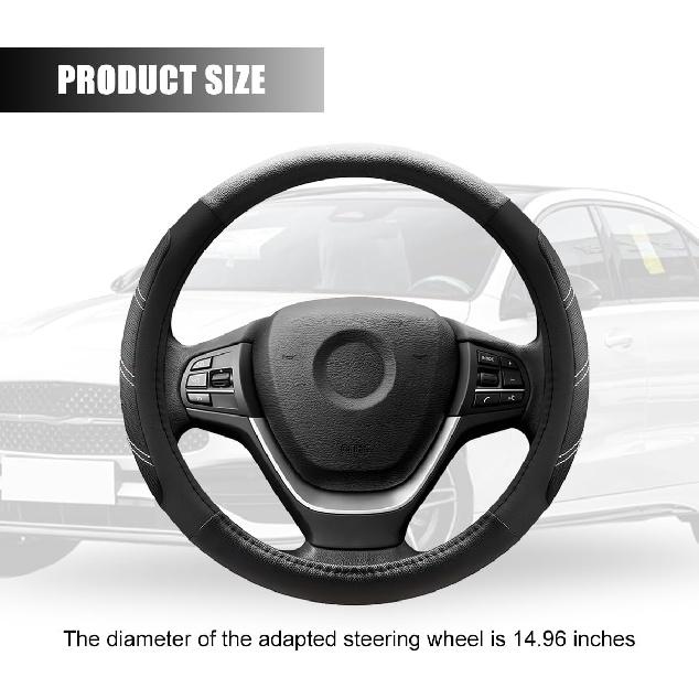 Car Steering Wheel Cover, 15 Inch Carbon Fiber Leather Non-Slip Steering Wheel Protector With Lining, Breathable Automotive Interior Accessories,