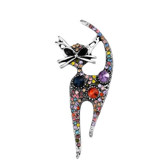 Леди Брошь Ретро Стиль Кошка Дизайн Полный Горный Хрусталь Гальваника Декоративный Соответствующий Темперамент