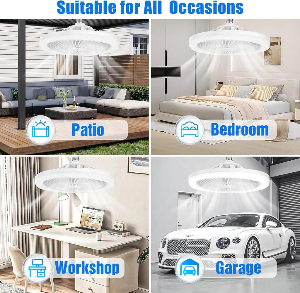 Светодиодный светильник-вентилятор E27 для дома, гостиной, трехцветный потолочный светильник-вентилятор, дистанционное управление, диммирование и переключение в светильник-вентилятор для спальни