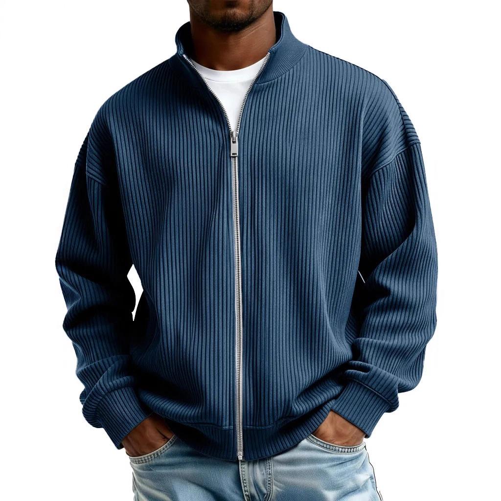 Men's Full Zip Hoodie Jacket Half Zip High Collar Chunky Knit Pullover Casual Warm Outerwear Fall Winter