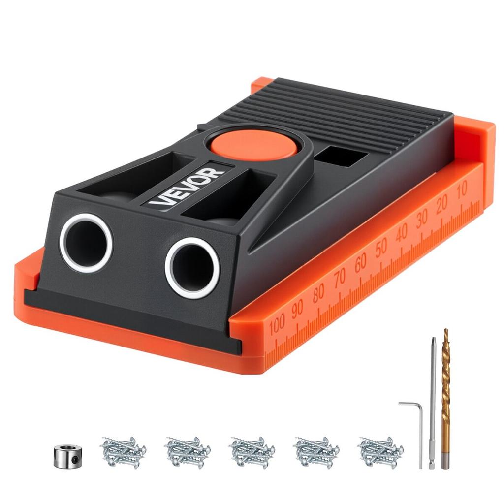 Pocket Hole Jig Kit, 12.7 to 38.1 mm Adjustable, Mini Jig Pocket Hole System with Step Drill, Hex Wrench, Drill Stop Ring, Square Drive Bit, and