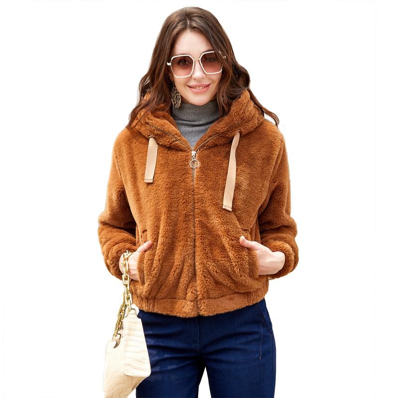Womens Faux Fur Hooded Cotton Puffer Jacket Short Warm Coat Winter Casual Outwear