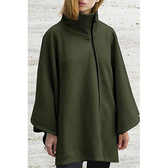 Women's Autumn and Winter Cape Zipper Faux Wool Shawl Cape Coat for Women