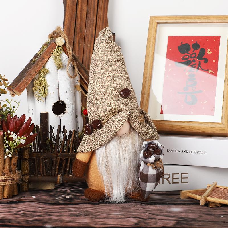 New Home Decorations Coffee Faceless Doll Dwarf Ornaments Holding Coffee Beans Rudolph Doll Coffee Festival Cafe Peripheral Doll Ornaments