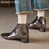 Женские ботильоны с острым носком, элегантные кожаные туфли на среднем каблуке, новый бренд 2025 года, зимние дизайнерские туфли-лодочки Botas De Mujer