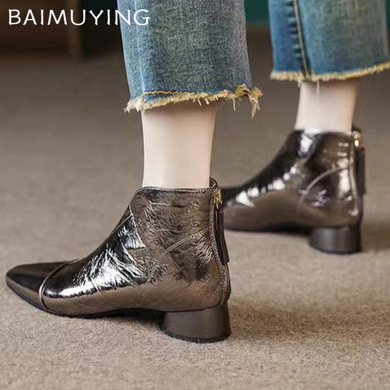 Женские ботильоны с острым носком, элегантные кожаные туфли на среднем каблуке, новый бренд 2025 года, зимние дизайнерские туфли-лодочки Botas De Mujer
