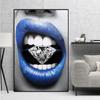 Pop Art Sexy Red Blue Lips Diamond Bite Canvas Paintings Prints Wall Pictures Cuadros for Living Room Home Decor