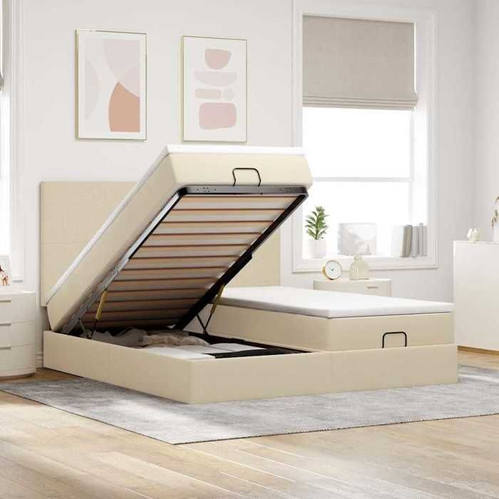 Cadre de lit ottoman avec matelas - Maison Exclusive - 180x200 cm - Tissu crème - Rangement hydraulique