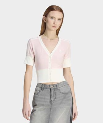 Button Detail Check V-Neck Shirt - Sandy Pink / Kw4541