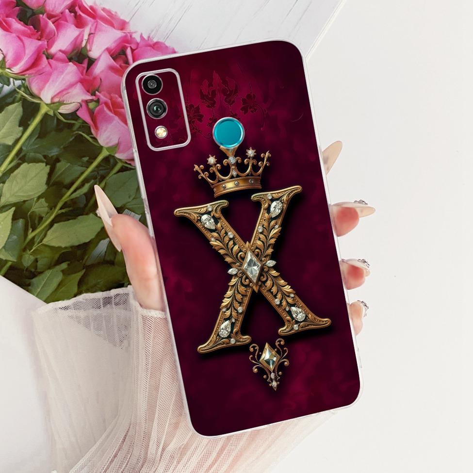 Чехол для Honor 9X Lite Прозрачный Роскошный Буквы от A до Z Модная Корона 2D Рисунок Мягкий Чехол Для Honor JSN-L21 JSN-L22 JSN-L23