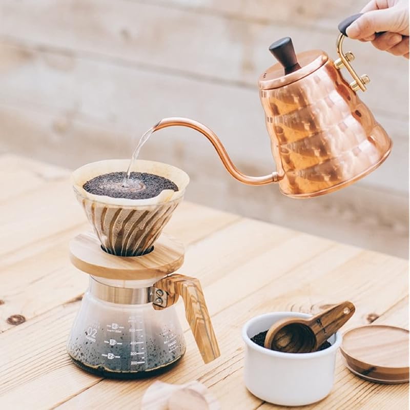 HARIO V60 Жаропрочная стеклянная кофеварка-дриппер с отделкой из оливкового дерева (02) на 1-4 чашки (VDGR-02-OV)