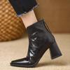 Fashion Women Ankle Boots Square Toe PU Leather High-heeled Boots Fashion Retro Zipper Square Heel Short Boots Botas Mujer