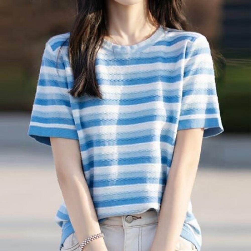 Navava Men Cable Knit Stripe Round Neck Short Sleeve Knit Tee Nk3049