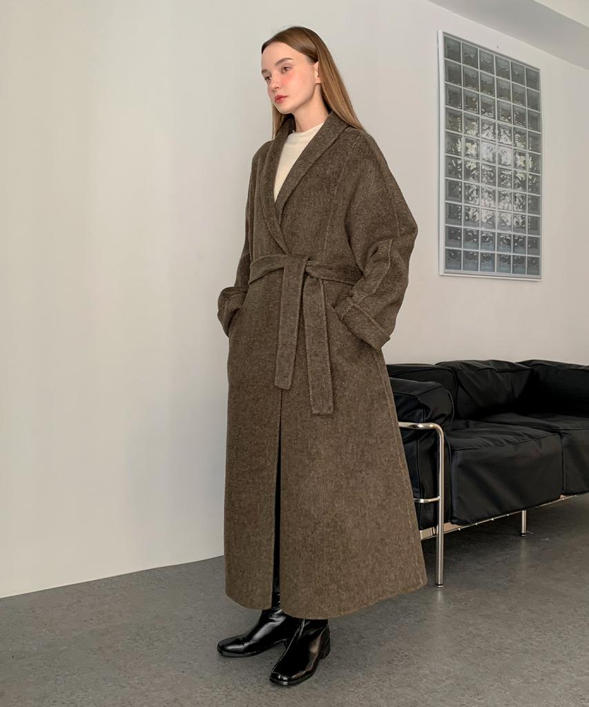 VASCARA Handmade Shawl Collar One Button Wool Long Coat (2Colors)
