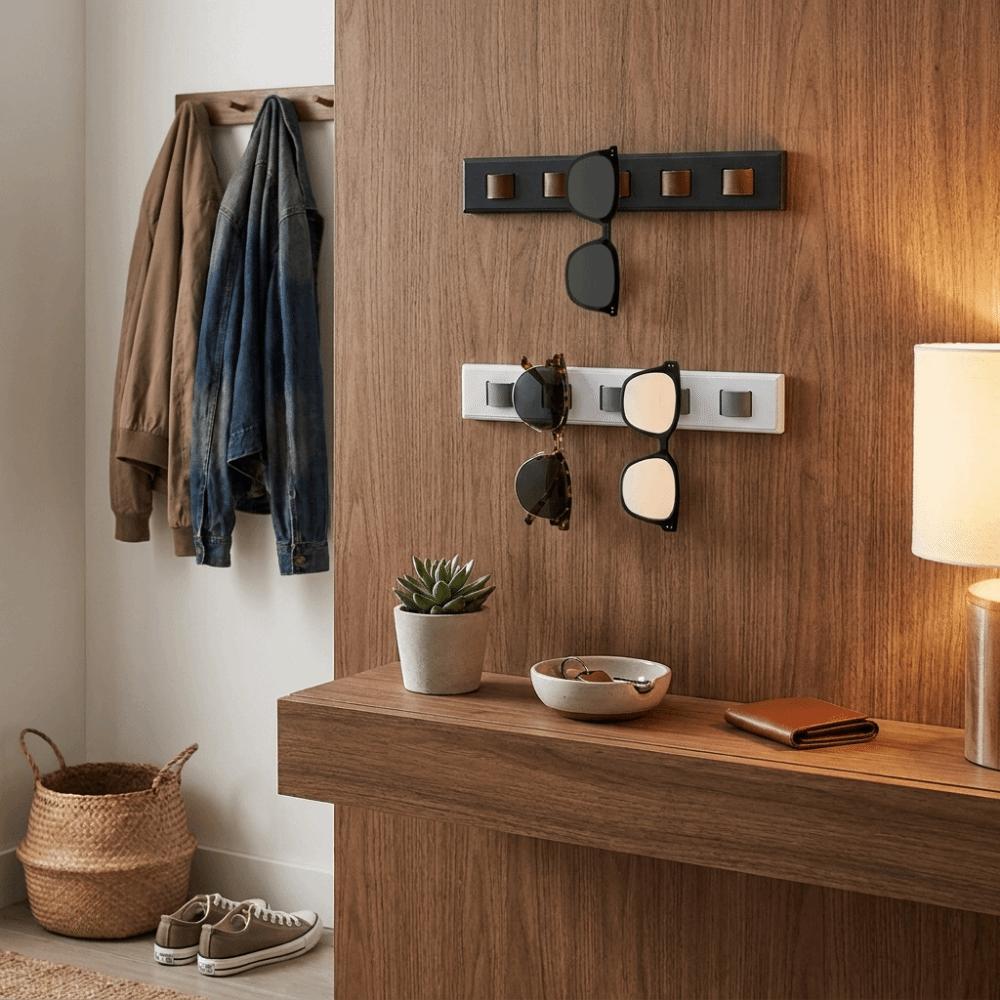 Space Saving Wooden Sunglasses Storage Rack Wall Mounted Eyeglass Rack Decoration