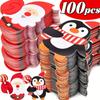 50/100pcs Christmas Lollipop Paper Cards Cartoon Santa Claus Penguin Snowman Kids Candy Gifts Package Wrapping New Year Party