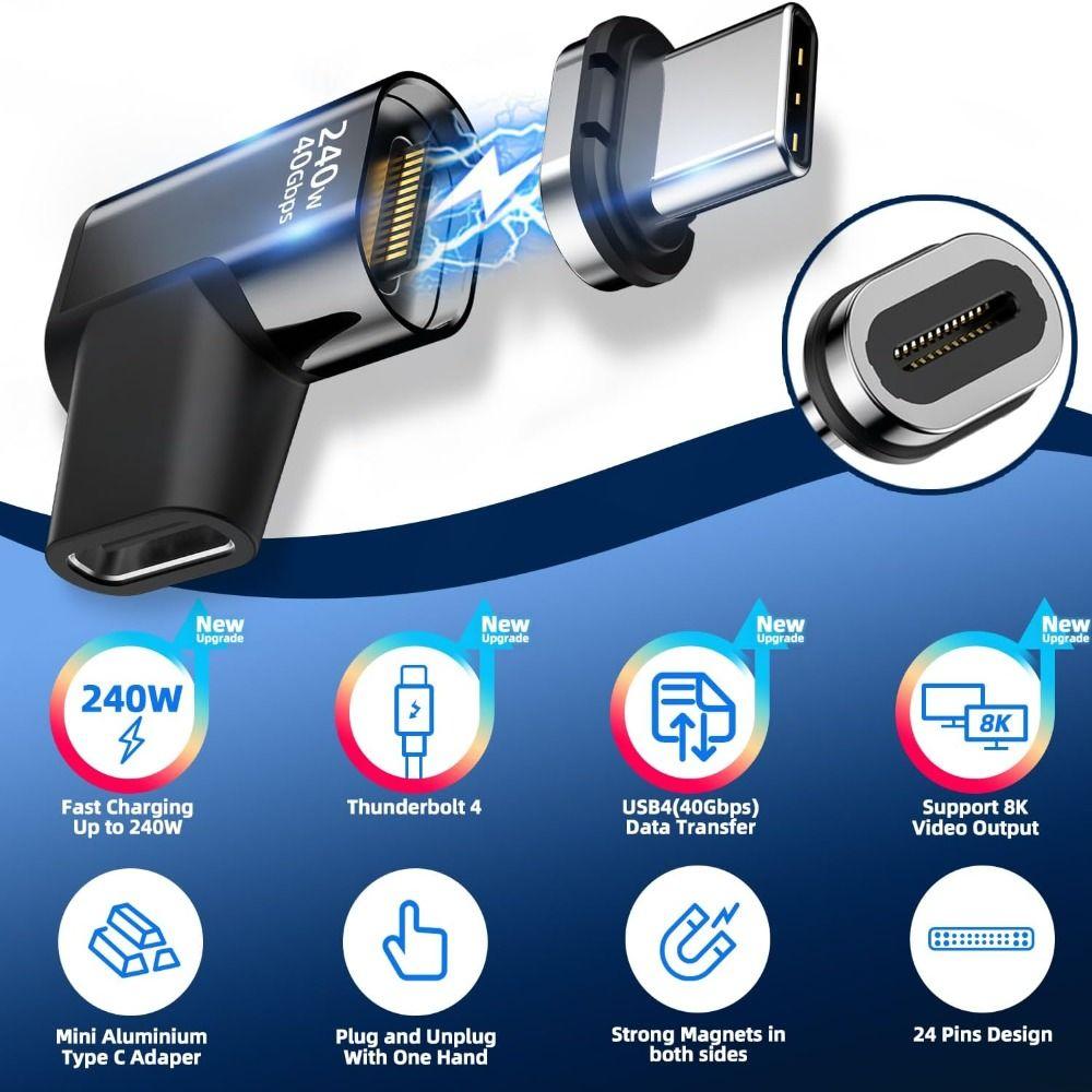 Конвертер Type-C 40 Гбит/с, адаптер USB4 мощностью 240 Вт, высококачественный магнитный адаптер USB-C для мобильного телефона.