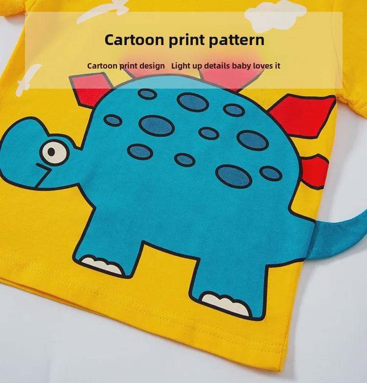 Футболка с изображением динозавра из корейского мультфильма Betop Kids 2025 года, летний топ с короткими рукавами для мальчиков.