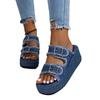Cowboy Wedges Slippers Shoes Women High Heels Platform Sandals Buckle Flip Flops 2024 Summer Fashion Pumps Zapatos Mujer Slides