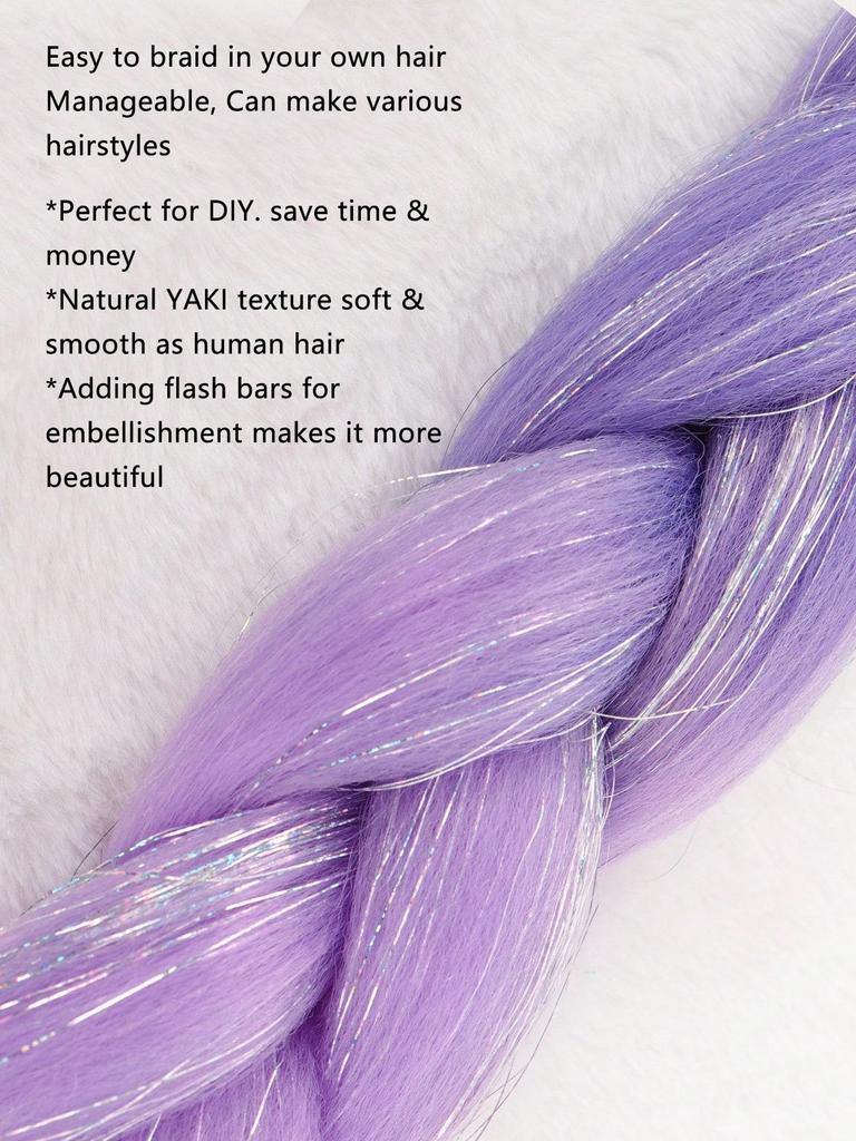 24-дюймовые синтетические волосы для плетения, микс, мишура, блестки, фиолетовые, светло-фиолетовые, синтетические волосы для наращивания, большие косички, 1 шт.