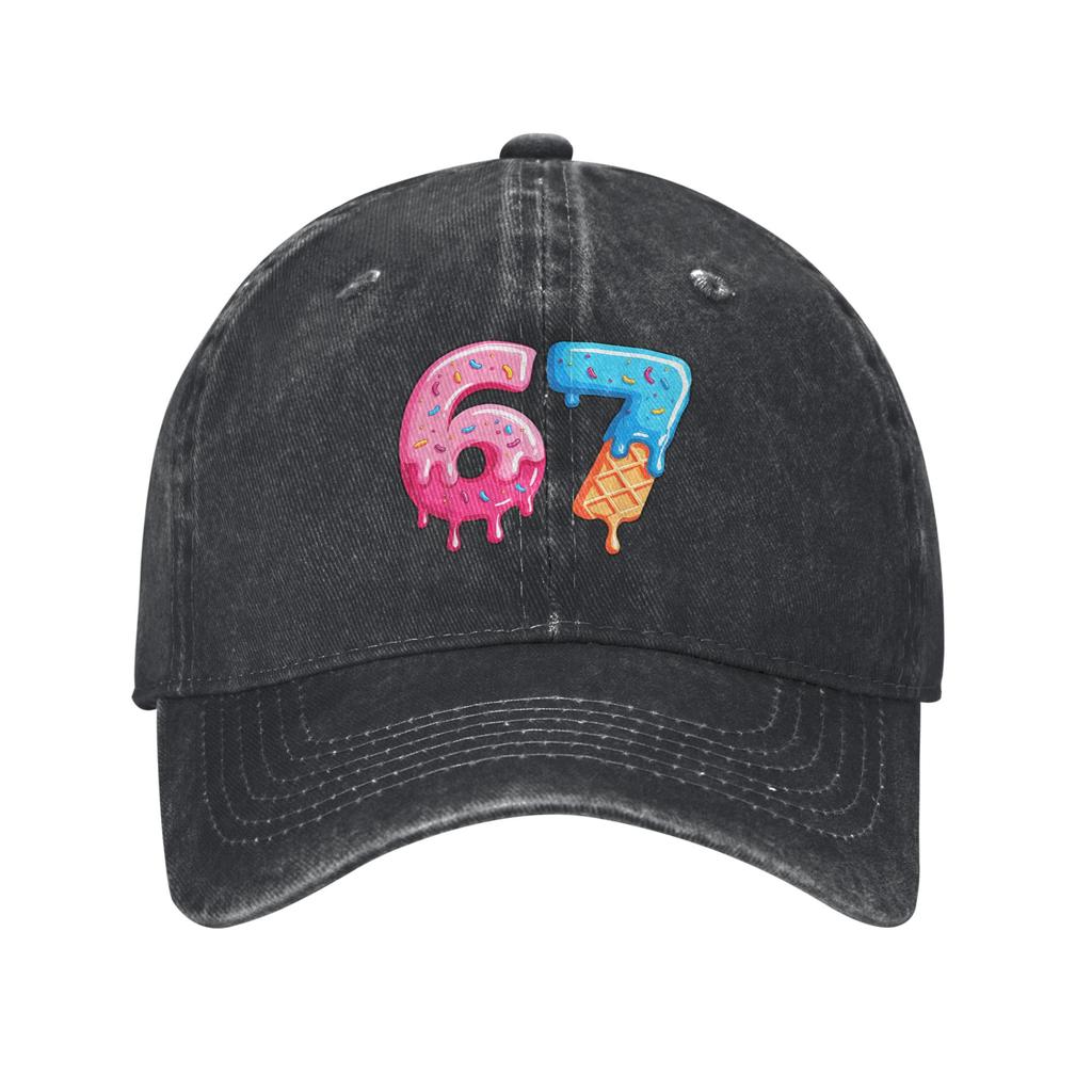 Summer Six Seven Ice Cream Drip Meme 67 Baseball Cap Sun Adjustable Design Washed Trucker Hat Outdoor Sport Baseball Caps