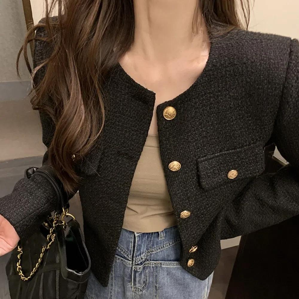 Женская винтажная верхняя одежда на пуговицах, с длинным рукавом, элегантные короткие пальто, модный кардиган, весна-осень