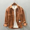 Spring Men Cargo Shirt Single-breasted Loose Solid Color Long Sleeves Chest Pockets Turn-down Collar Cardigan Soft Breathable Corduroy Workwear