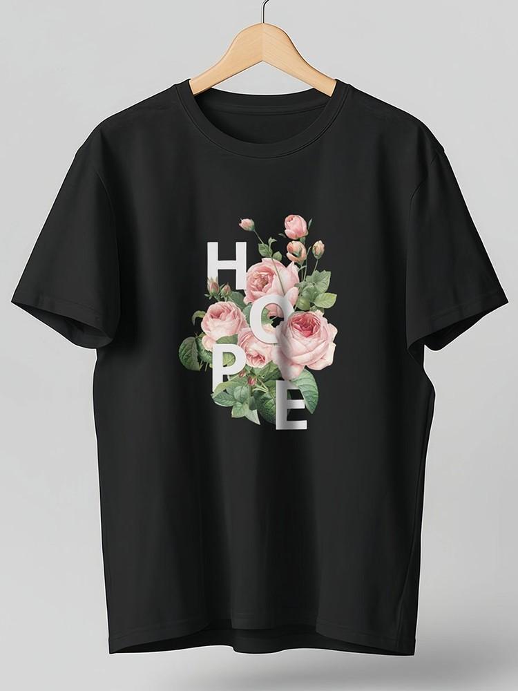 Men's Fashion T-Shirt Pink Rose HOPE Lettering Tee Short Cotton Black Oversize