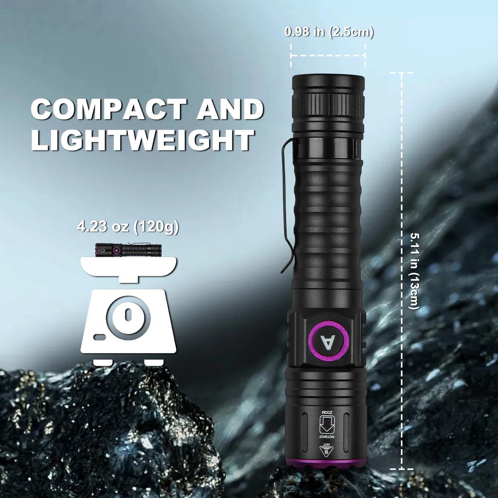 Мини 5 Вт 365 нм 395 нм УФ-фонарик с зумом Ультрафиолетовый черный свет USB Перезаряжаемый фиолетовый фонарь Пятна мочи домашних животных кошек и собак Детектор