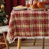 Christmas Tablecloth Dining Table Decor with Pom Poms Cotton Linen Snowflake Table Cover