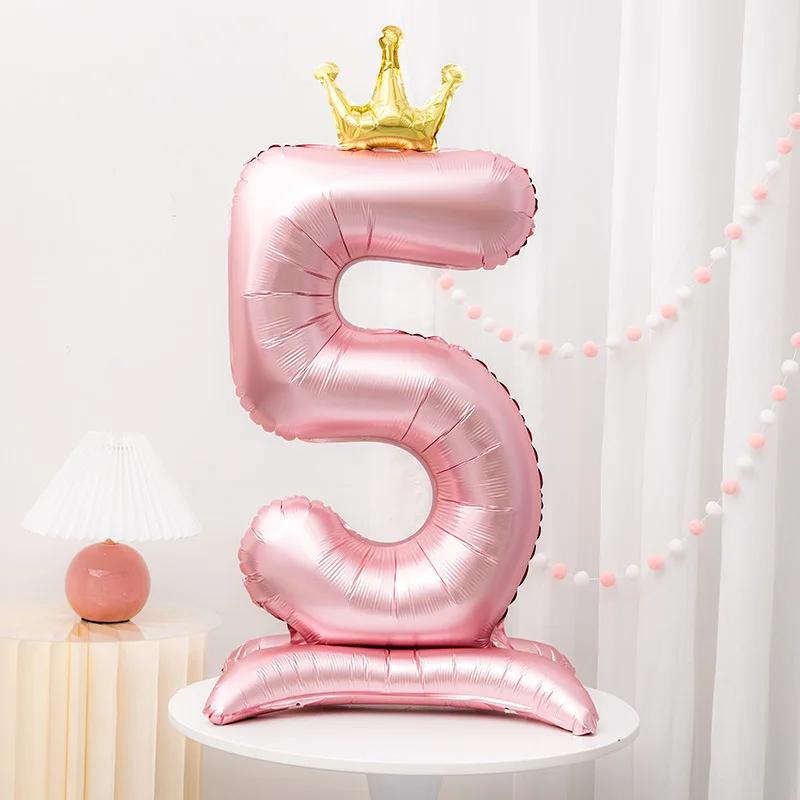 40Inch Birthday Foil Balloon Large Digital Helium Number Balloon With Crown 0-9 Happy Birthday Wedding Party Decoration Supplies