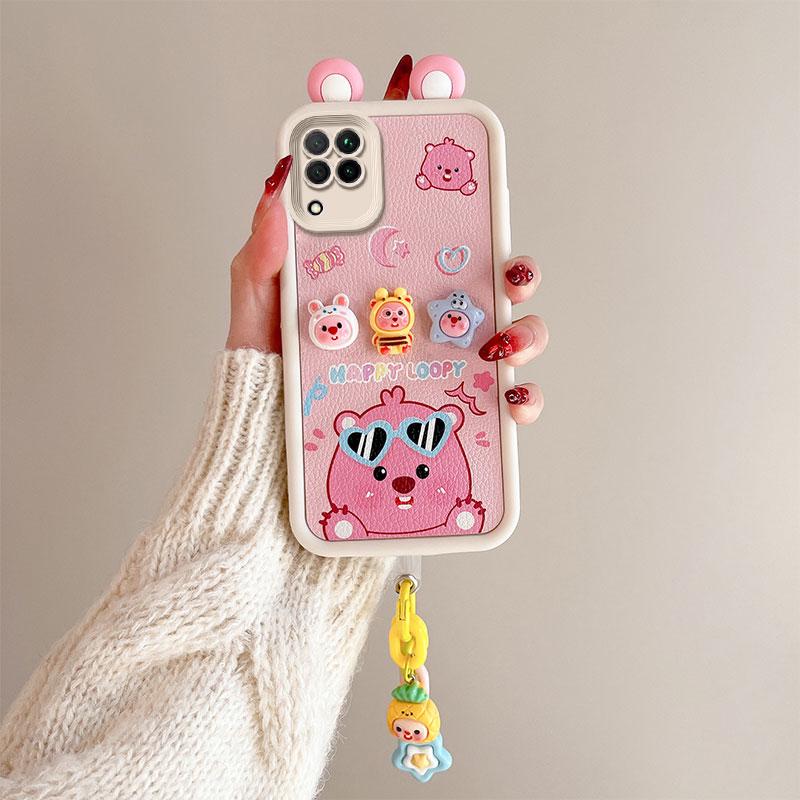 KEYSION Чехол с милым 3D-мультяшным ушком для Samsung A12 с браслетом, мягкий силиконовый противоударный чехол для задней панели телефона Galaxy M12