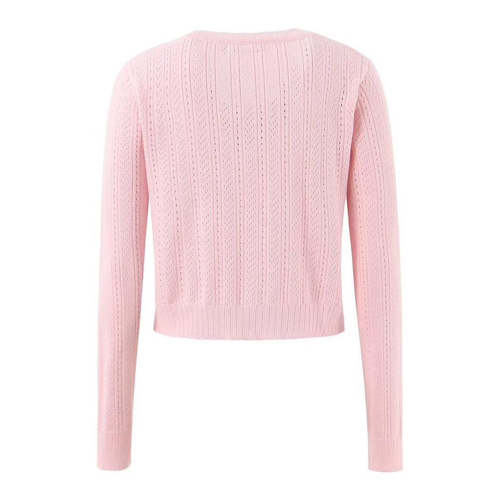 European and American style, new women's clothing, foreign style, fashionable, casual crew neck single-breasted knitted cardigan