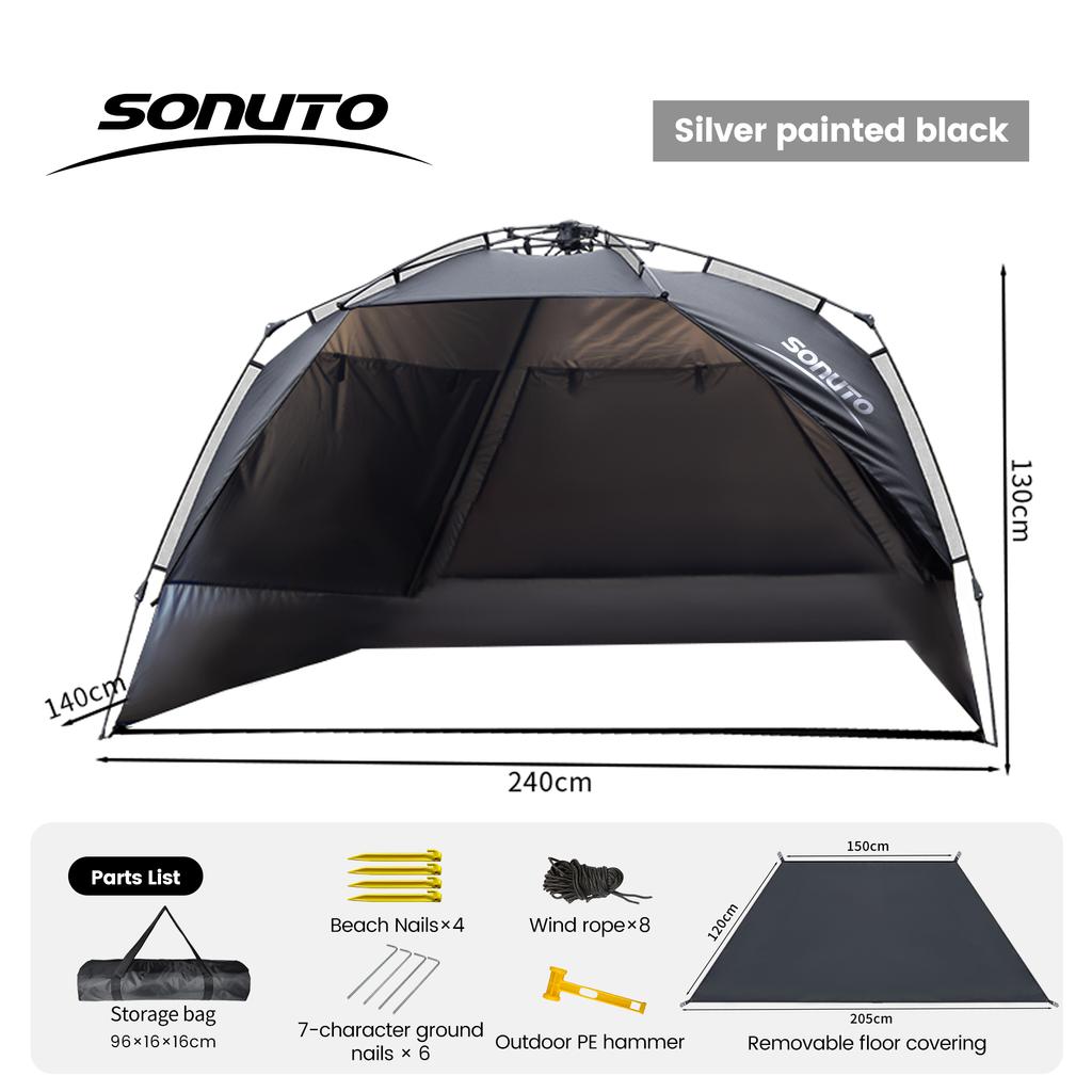 Sonuto Outdoor 3-4P One-Touch Camping Tent Quick-Automatic Opening Beach Fishing Tent Family Travel Picnic Park Anti-UV Shadow