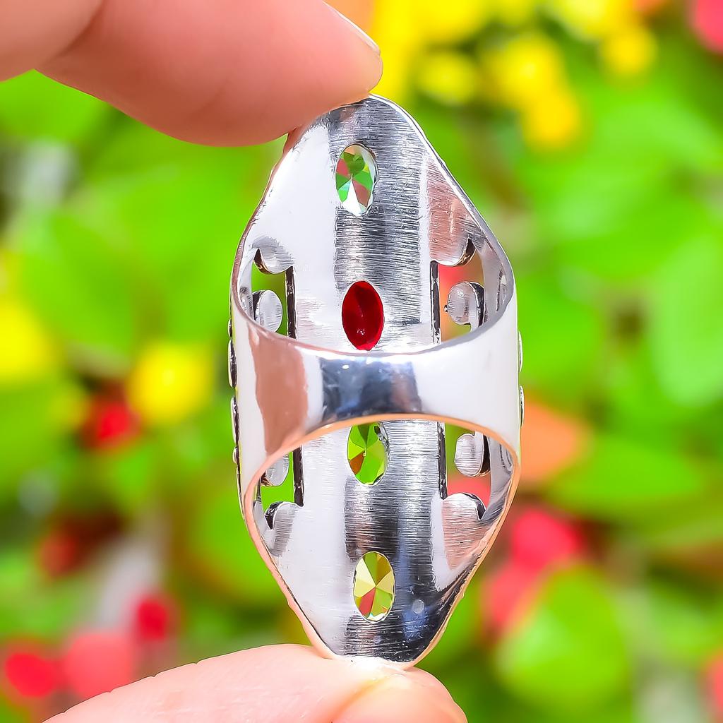 Подарочное кольцо ручной работы из стерлингового серебра 925 пробы с натуральным драгоценным камнем перидот, размер 8,5 J2J25