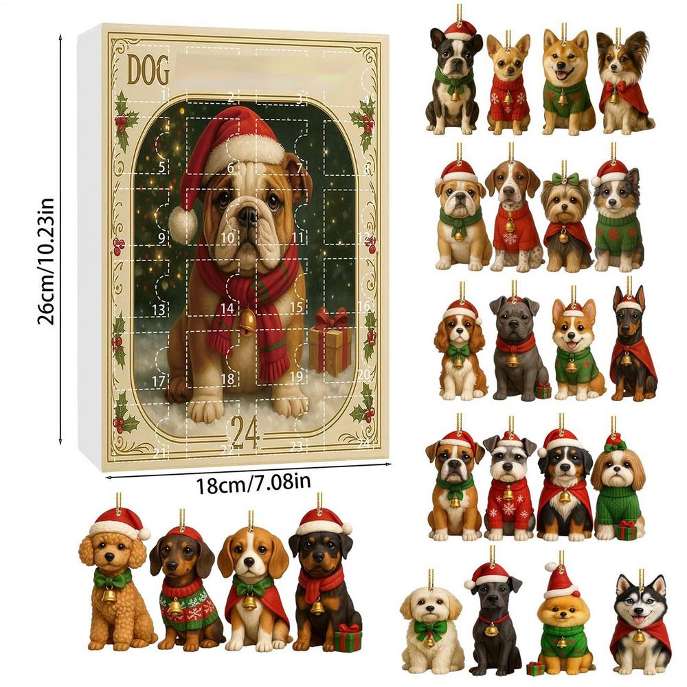 Dog Advent 24 Days 2D Acrylic Dog Charm Countdown Calendar Christmas Animal Pendant for Kids Boys Girls Party Window Balcony
