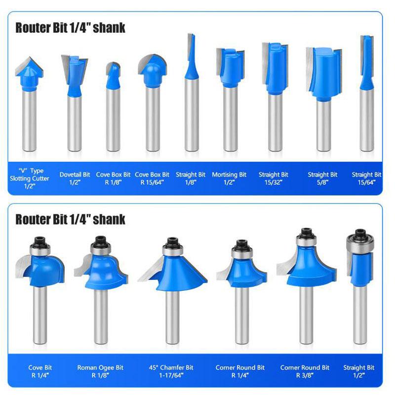 Набор из 15 шт. фрезерных фрез с хвостовиком 6,35 мм, прямая фреза для обработки дерева, твердосплавные фрезы для резки, деревообработки
