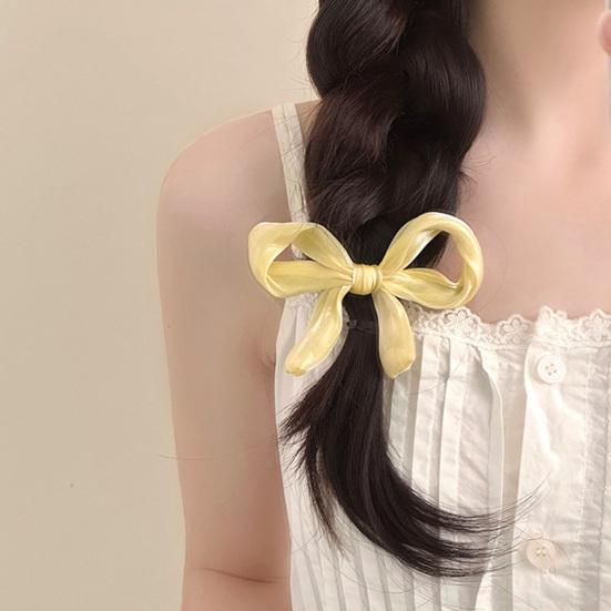 Girl Hairpin Pearlescent Luster Bowknot Decor Non-Slip Design Bangs Side Half-Tied Hair Clip Hair Accessories