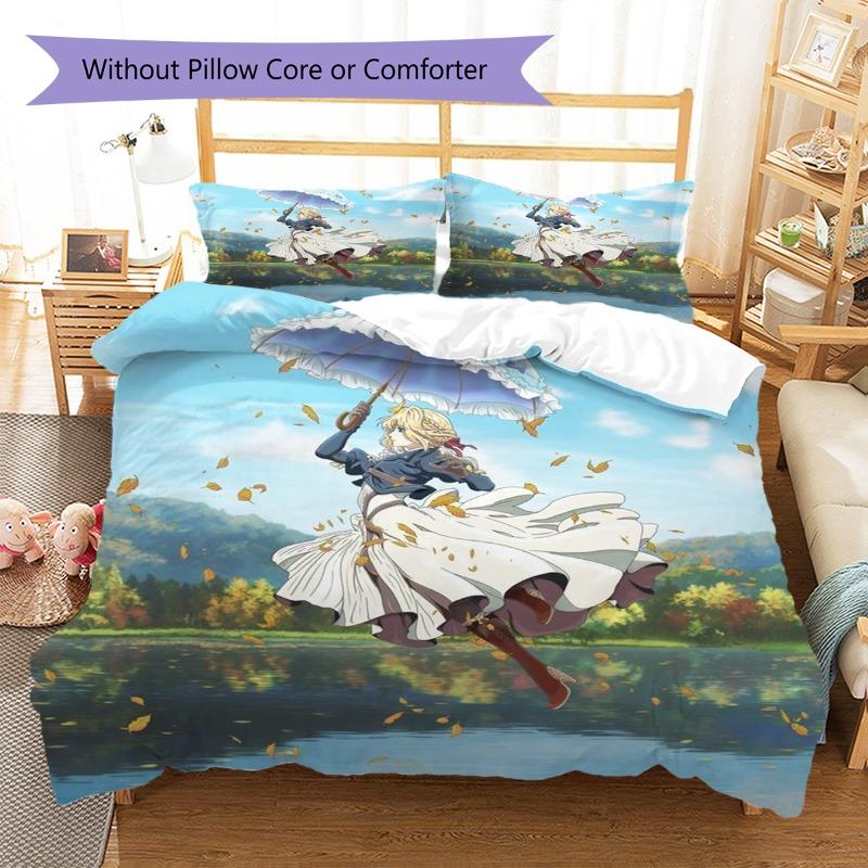 Violet Evergarden Lake Scene Anime 3Pcs Bedding Set, Duvet Cover with 2 Pillowcases, No Comforter No Pillow Core